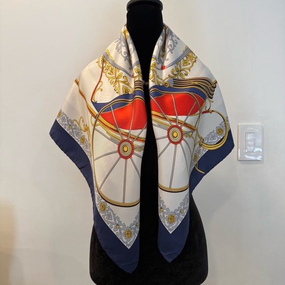 Celine Silk Scarf with Carriage and Wheel Design - Picture 5 of 13